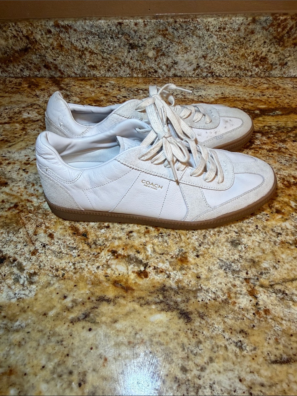Coach Cream and White Lace-Up Leather Sneakers - Picture 2 of 6
